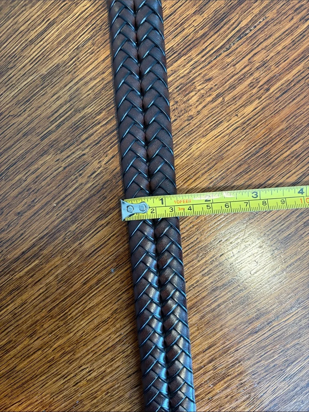 Fossil Brown Braided Leather Belt Brass Buckle 40